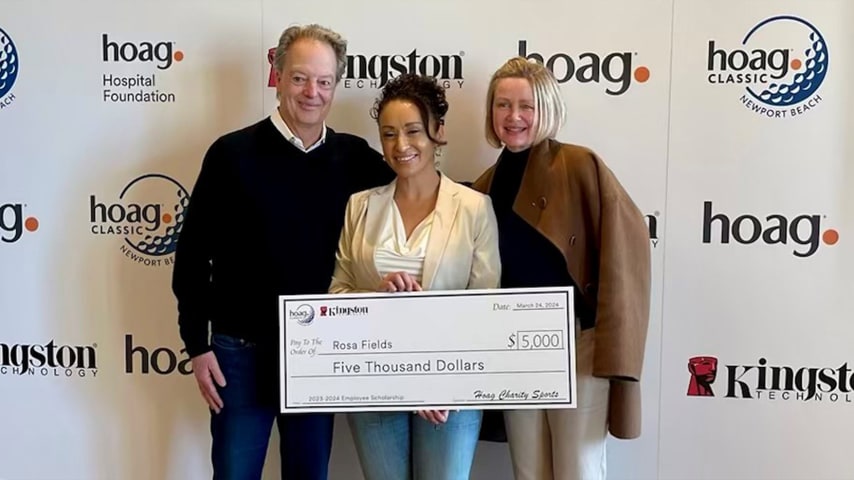 Rosa Fields (middle) receives a donation to support her education. (Courtesy Hoag Classic)