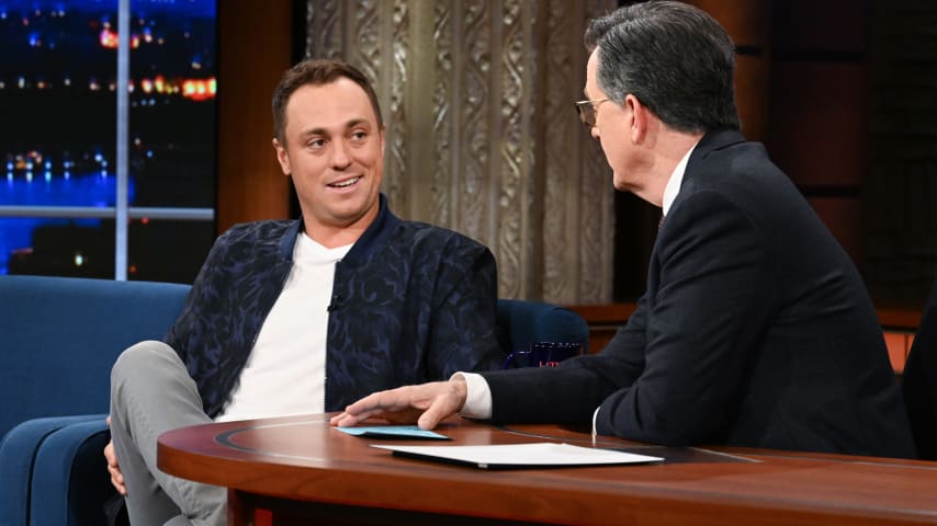 Justin Thomas appears on ‘The Late Show with Stephen Colbert’ during the March 25, 2024, show. (Scott Kowalchyk/CBS)