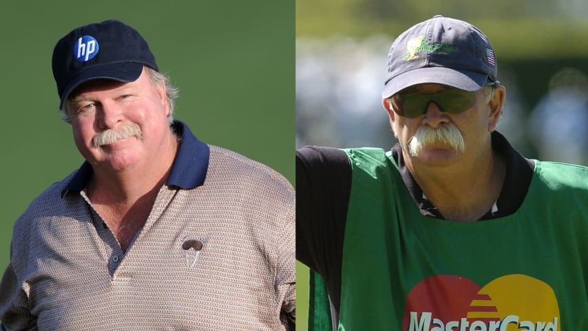 Craig Stadler and Mike "Fluff" Cowan were pioneers on the forefront of mustache style on TOUR. (Credit A. Messerschmidt and Harry How/Getty Images) 