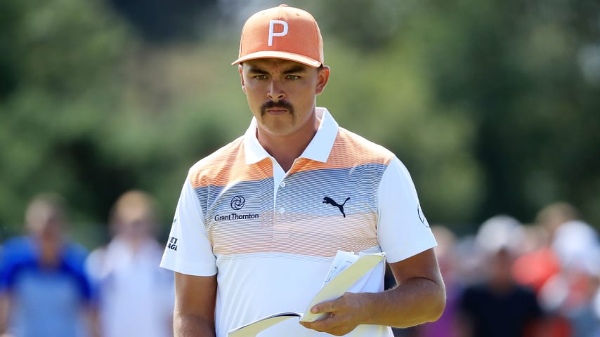 Rickie Fowler stunned the scene at the 2018 Open Championship with his Fu Manchu-style mustache. (Sam Greenwood/Getty Images)