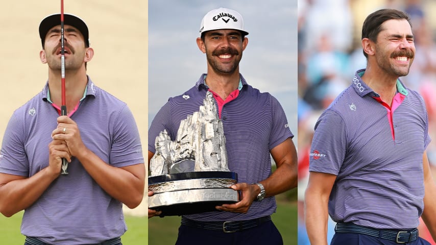 Erik van Rooyen's mustache was in full bloom during his most recent PGA TOUR win at the 2023 World Wide Technologies Championship. (Credit Hector Vivas/Getty Images)