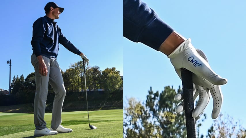 ATLANTA, GEORGIA - NOVEMBER 02:  Christo Lamprecht of South Africa hits balls on the range at the Georgia Institute of Technology Golf Practice Facility during a PGA TOUR University shoot on November 2, 2023 in Atlanta, Georgia. (Photo by Keyur Khamar/PGA TOUR)