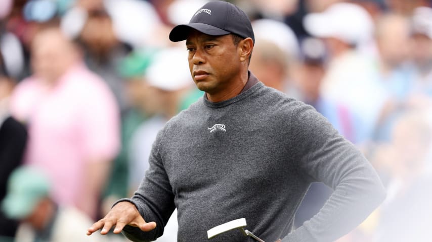 Tiger Woods plays a practice round prior to the 2024 Masters Tournament at Augusta National Golf Club. (Warren Little/Getty Images)