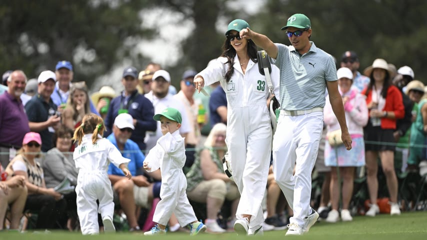 Rickie Fowler and his wife Allison share a laugh as Maya Fowler and Sammy Spieth look on. (Ben Jared/PGA TOUR)
