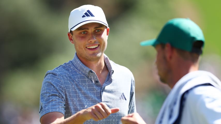 Ludvig Åberg carded three-straight scores under par to finish solo second at the 88th Masters, his first appearance in a major championship. (Maddie Meyer/Getty Images)