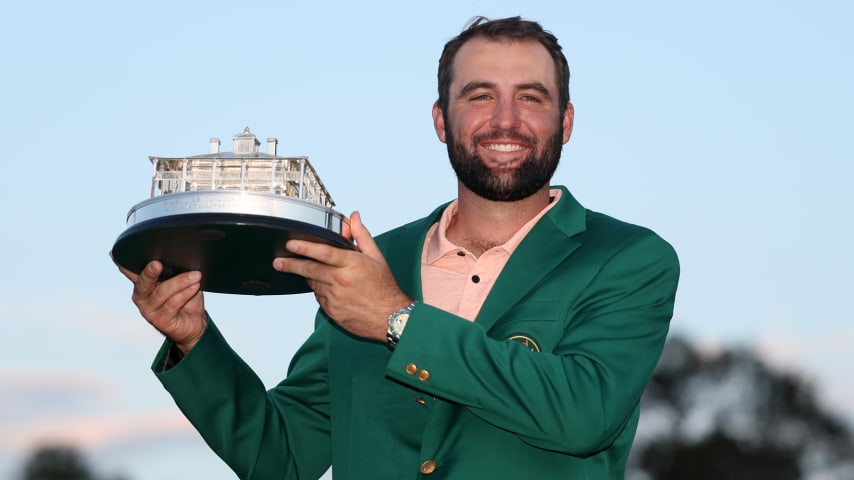 Scottie Scheffler with the Masters trophy after winning the 2024 Masters Tournament. (Warren Little/Getty Images)