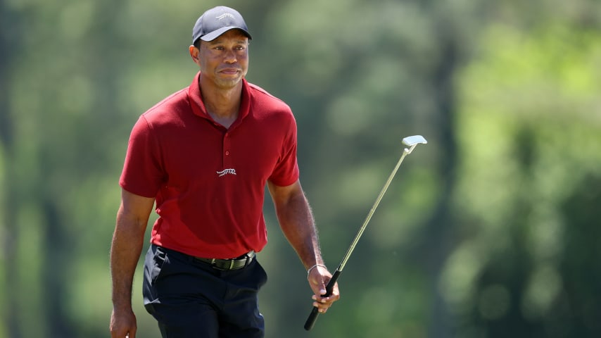 Tiger Woods walks to the 18th green during the final round of the 2024 Masters Tournament. (Andrew Redington/Getty Images)