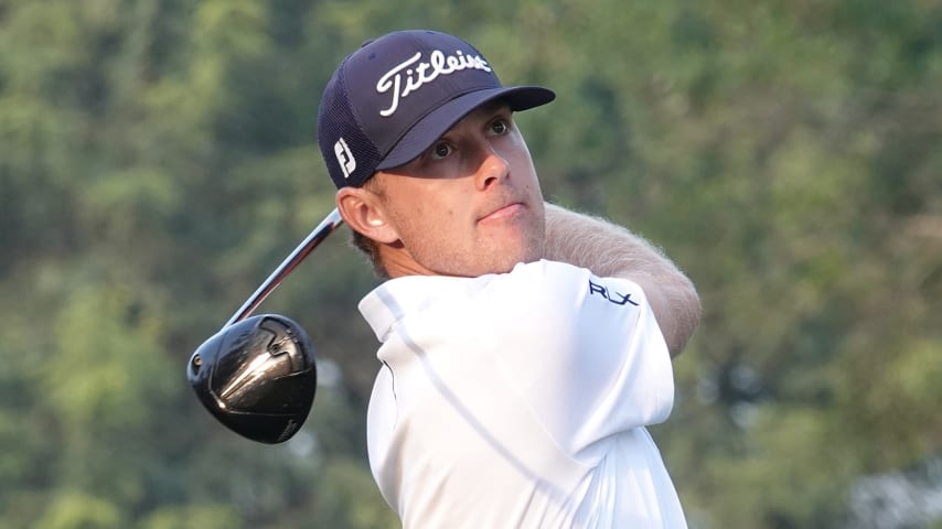 Samuel Anderson hizo un águila y siete birdies en la ronda de 8-bajo par 64 que lo catapultó al liderato del Diners Club Perú Open. (Gregory Villalobos/PGA TOUR) 