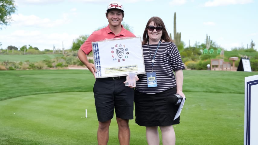 Stanford’s Karl Vilips improved eight spots to No. 12 in this week’s PGA TOUR University Ranking after his individual win at the Pac-12 Championship. (Credit David Venezia)