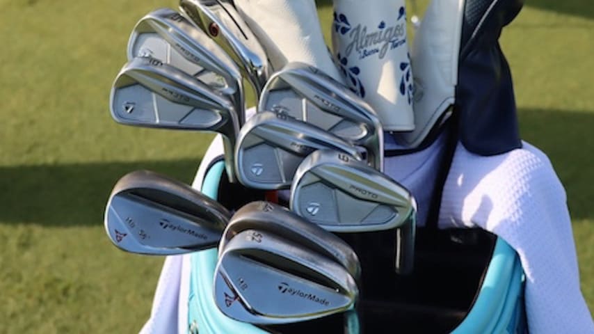 On Monday at the 2024 PGA Championship at Valhalla Golf Club, Block had a full set of TaylorMade “Proto” irons in the bag.  (Courtesy GolfWRX)
