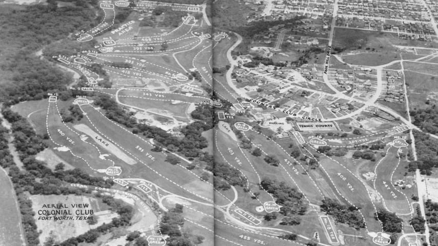 An aerial view of Colonial in the program from the 1941 U.S. Open at Colonial. (Credit Colonial Country Club)