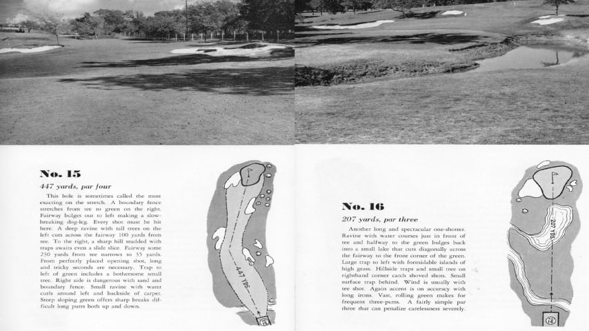 Holes 15 and 16 in the program from the 1941 U.S. Open at Colonial. (Credit Colonial Country Club)