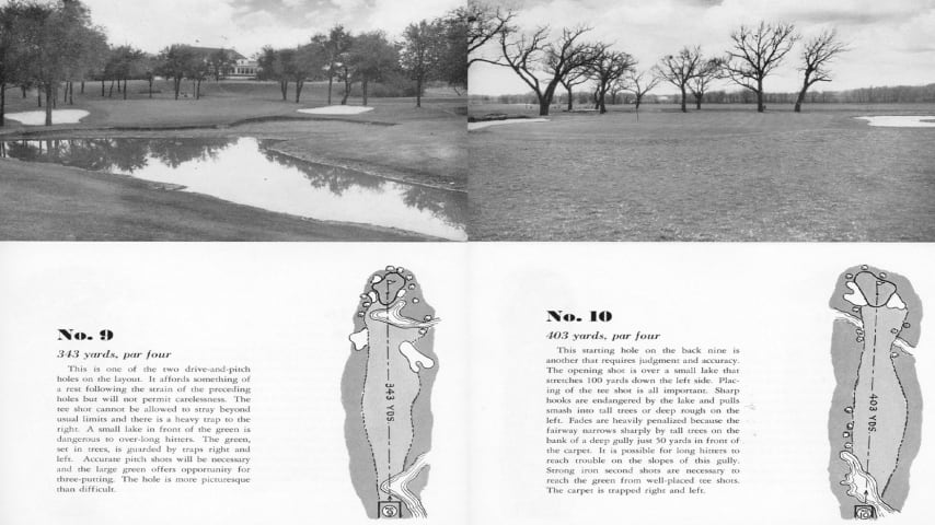 Holes 9 and 10 in the program from the 1941 U.S. Open at Colonial. (Credit Colonial Country Club)