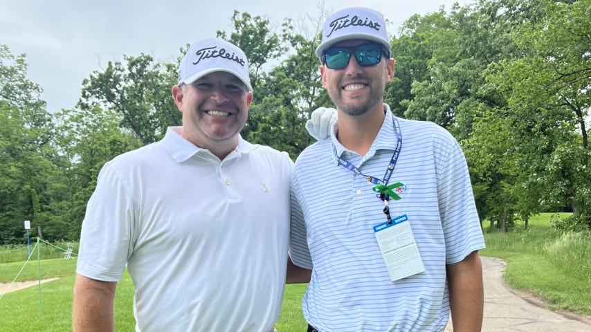 Jason Gore (left) makes his PGA TOUR Champions debut this week with Jay Green, the former caddie of Grayson Murray, on the bag. (Ben Gavlik/PGA TOUR Champions)