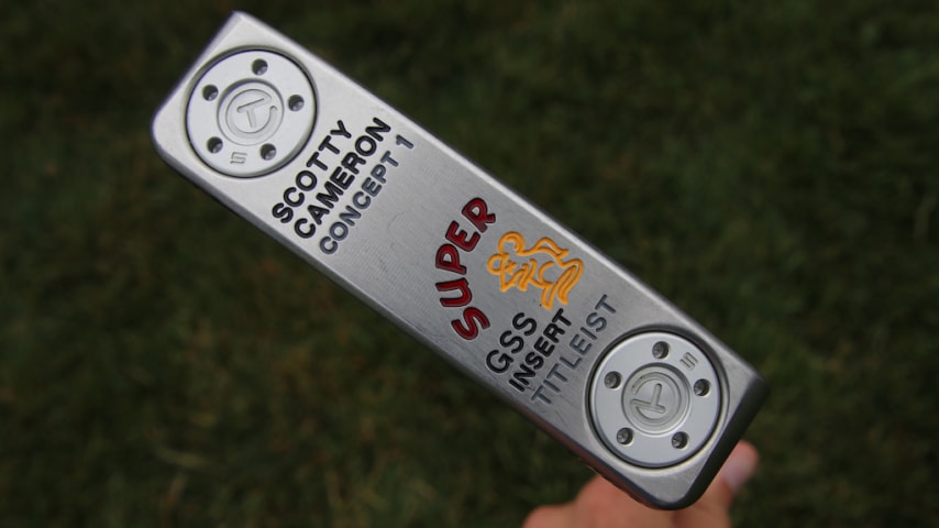 The sole of Peyton Manning's Scotty Cameron Concept 1 Super Rat “SB 41.50 PM 18” GSS custom putter. (GolfWRX)