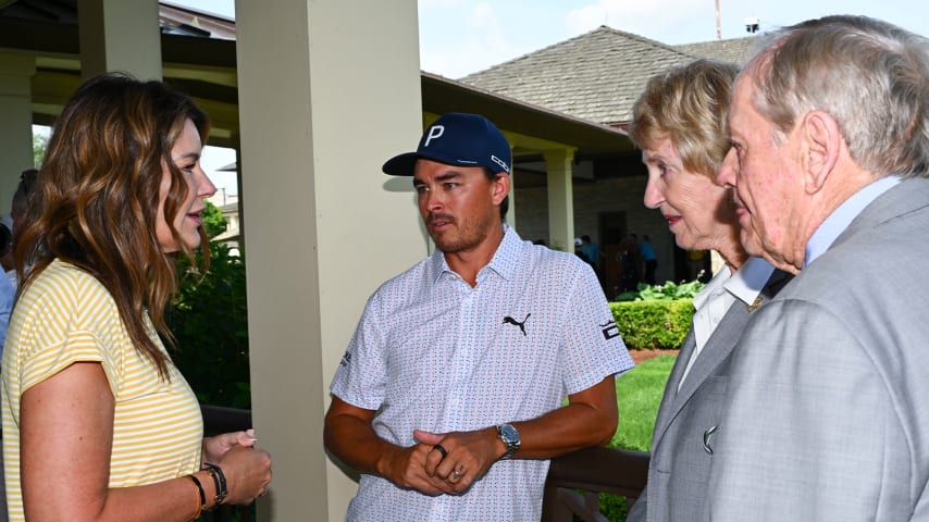 Play Yellow ambassador Rickie Fowler with President and CEO of Children's Miracle Network Hospital Aimee J. Daily, PhD, (left) and Barbara and Jack Nicklaus (right). (PGA TOUR)