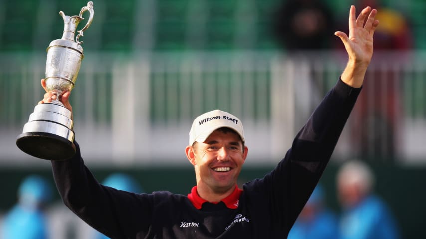 Padraig Harrington celebrates with the Claret Jug after winning The 136th Open Championship at the Carnoustie Golf Club.  (David Cannon/Getty Images)