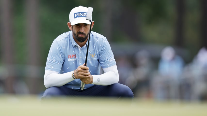 PINEHURST, NORTH CAROLINA - JUNE 13: Matthieu Pavon of France lines up a putt on the 15th green during the first round of the 124th U.S. Open at Pinehurst Resort on June 13, 2024 in Pinehurst, North Carolina. (Photo by Alex Slitz/Getty Images)