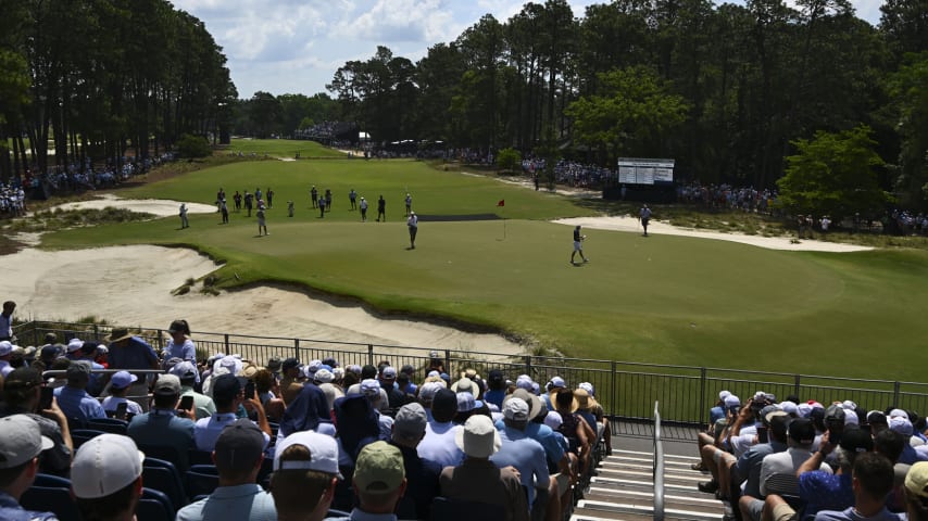 A scenic view of the par-3 sixth hole at Pinehurst No. 2 at Pinehurst Resort in Pinehurst, North Carolina. (Tracy Wilcox/PGA TOUR)