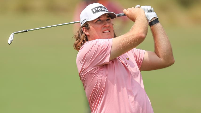 Neal Shipley plays his second shot on the first hole during the final round of the 2024 U.S. Open Championship in Pinehurst, North Carolina. (David Cannon/Getty Images)