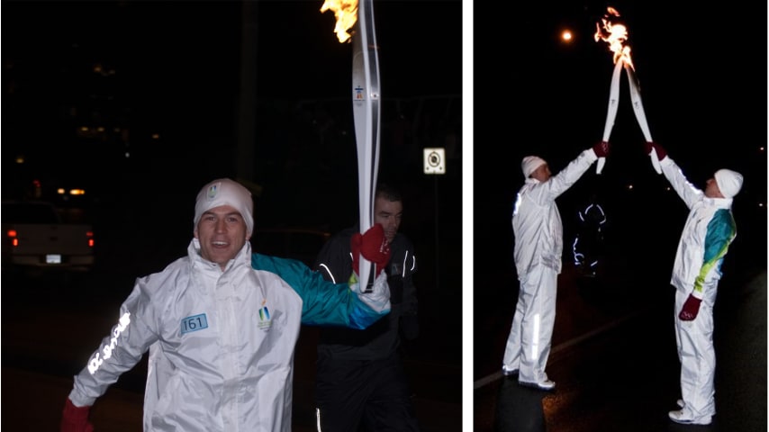 Nick Taylor carrying the Olympic torch during the 2010 Winter Olympics in Vancouver. (Courtesy Taylor family)