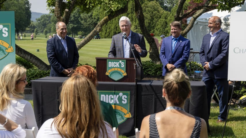 From left to right: Albert Nocciolino, President, Broome County Community Charities; Ed Stack, Executive Chariman, DICK'S Sporting Goods; Miller Brady, President, PGA TOUR Champions; John Karedes, Tournament Director, DICK'S Open. (PGA TOUR Champions)