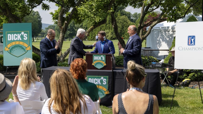 From left to right: Albert Nocciolino, President, Broome County Community Charities; Ed Stack, Executive Chariman, DICK'S Sporting Goods; Miller Brady, President, PGA TOUR Champions; John Karedes, Tournament Director, DICK'S Open. (PGA TOUR Champions)