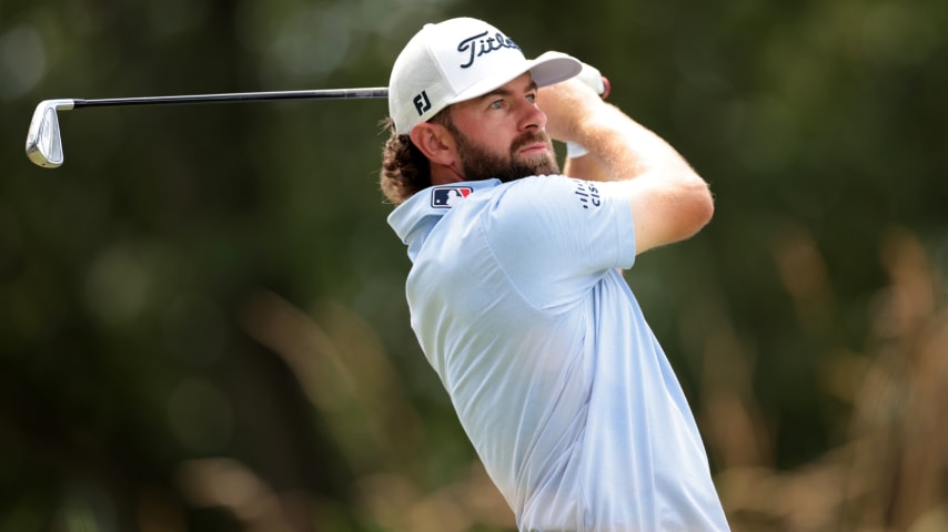 CROMWELL, CONNECTICUT - JUNE 22: Cameron Young of the United States plays his shot from the 17th tee during the third round of the Travelers Championship at TPC River Highlands on June 22, 2024 in Cromwell, Connecticut. (Photo by James Gilbert/Getty Images)