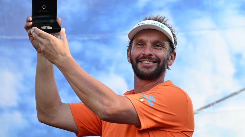 Joost Luiten of The Netherlands poses with the top Dutch player award after the final round of the KLM Open at The International on June 23, 2024, in Amsterdam, Netherlands. (Octavio Passos/Getty Images)