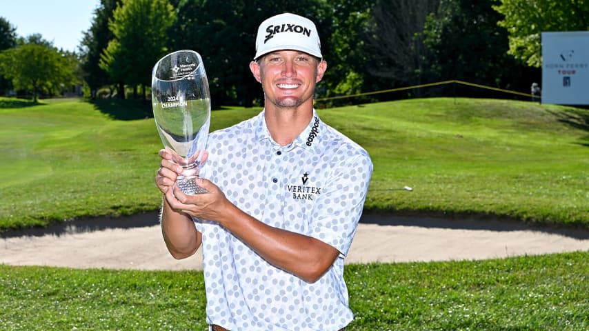 Max McGreevy poses with the trophy after winning the Memorial Health Championship presented by LRS. (Jeff Curry/Getty Images)