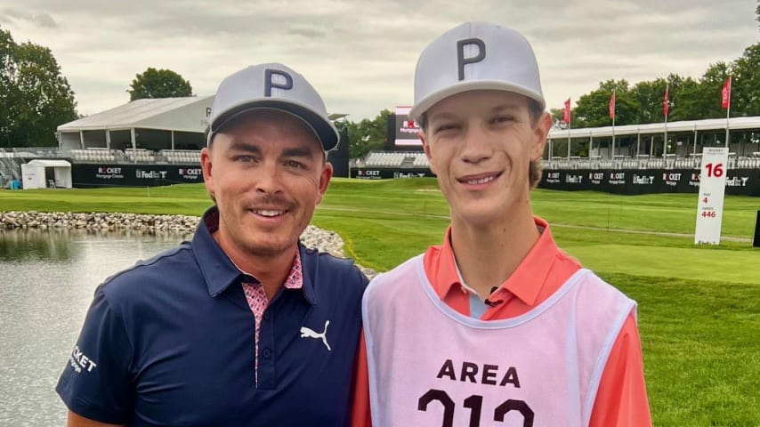 Parker (right) pictured with Rickie Fowler at last week's Rocket Mortgage Classic. (Courtesy of Heidi Miklos)