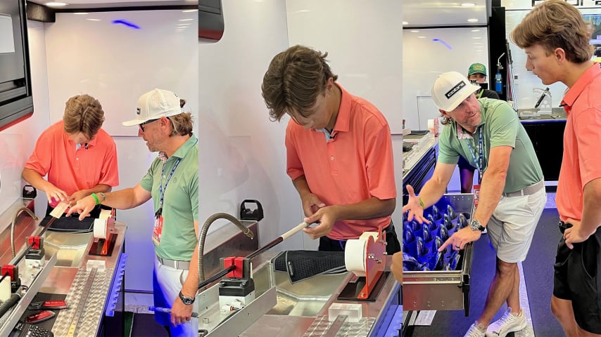 Parker designing his own new driver in the PUMA trailer on site at Detroit Golf Club. (Courtesy of Doug Milne)