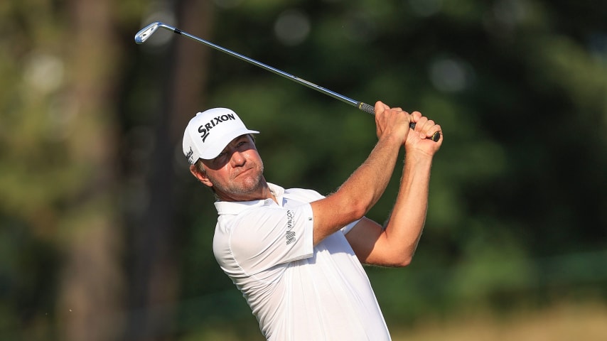 Lucas Glover plays second shot on the 18th hole during the second round of the 2024 U.S. Open. (David Cannon/Getty Images)