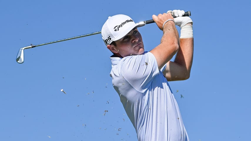 The University of North Carolina's Austin Greaser finished No. 3 on the 2024 PGA TOUR University Ranking to earn Korn Ferry Tour status. (Jeff Curry/Getty Images)