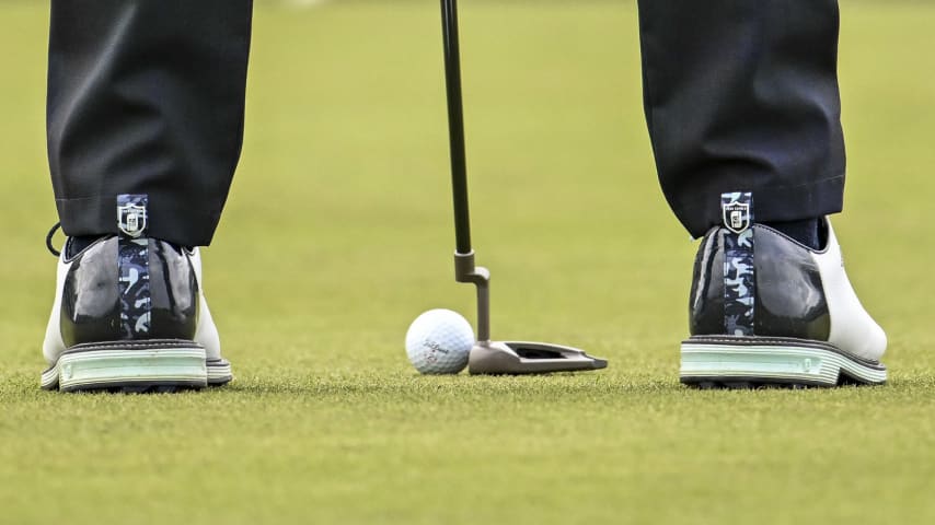 NORTH BERWICK, SCOTLAND - JULY 11:  A detail of the putter of Justin Thomas on the 18th hole green during the first round of the Genesis Scottish Open at The Renaissance Club on July 11, 2024 in North Berwick, Scotland. (Photo by Keyur Khamar/PGA TOUR via Getty Images)