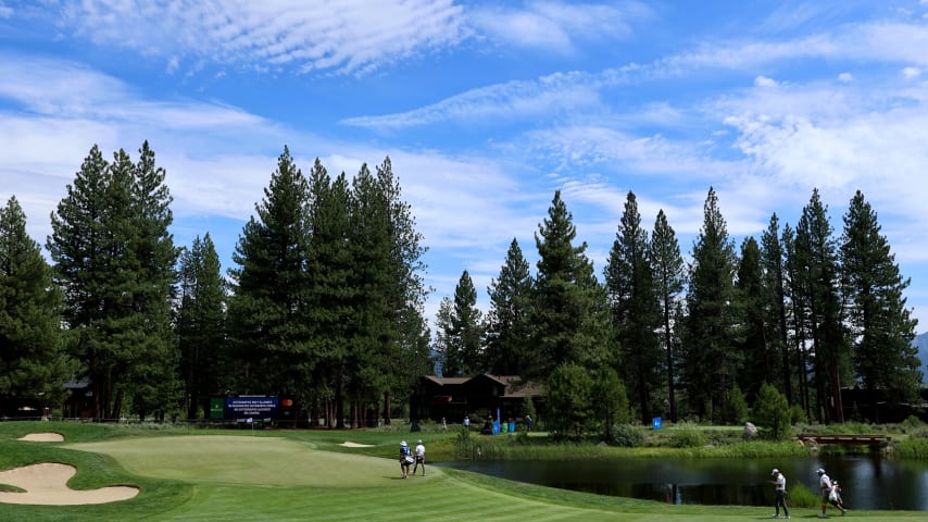 TRUCKEE, CALIFORNIA - JULY 23: Golfers walk along the course during the final round of the Barracuda Championship at Tahoe Mountain Club on July 23, 2023 in United States. (Photo by Isaiah Vazquez/Getty Images)