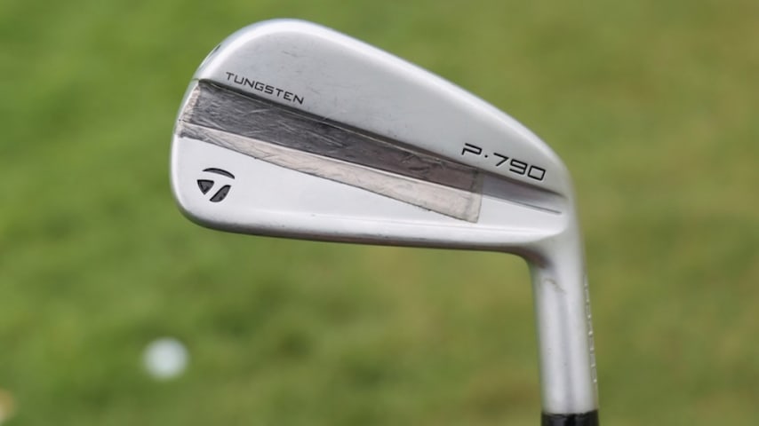 Chris Gotterup's TaylorMade P-790 driving iron adored with lead tape. (GolfWRX)