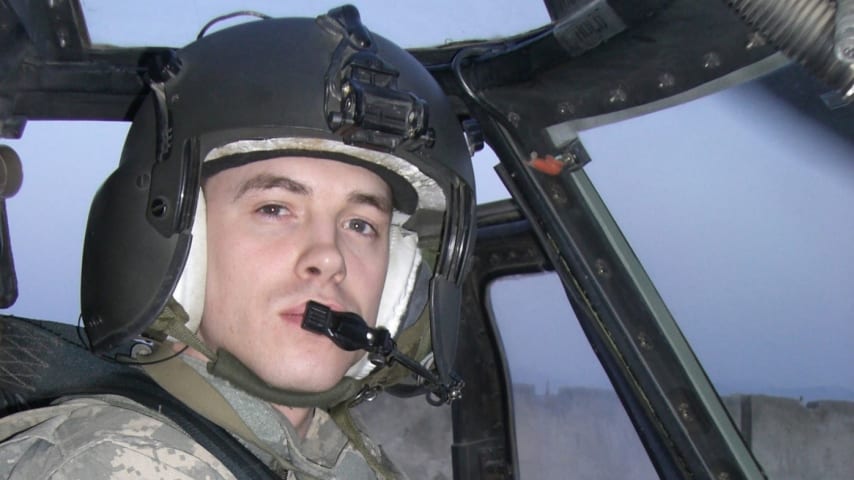 Dan Bair pilots a Blackhawk helicopter while serving in the Army Aviation Unit in Afghanistan, 2011. (Courtesy Dan Bair)