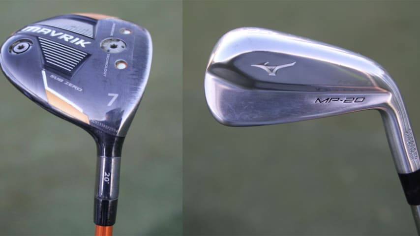A look at Xander Schauffele's 7-wood from the Tokyo Olympics (left) and his current long-iron at the Paris Olympics (right). (GolfWRX) 