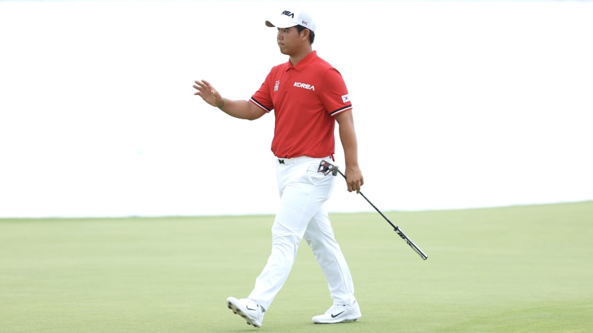 Tom Kim switched into a brand-new Scotty Cameron Phantom 9.2 putter for the first round of the men’s Olympic golf competition. (Kevin C. Cox/Getty Images)