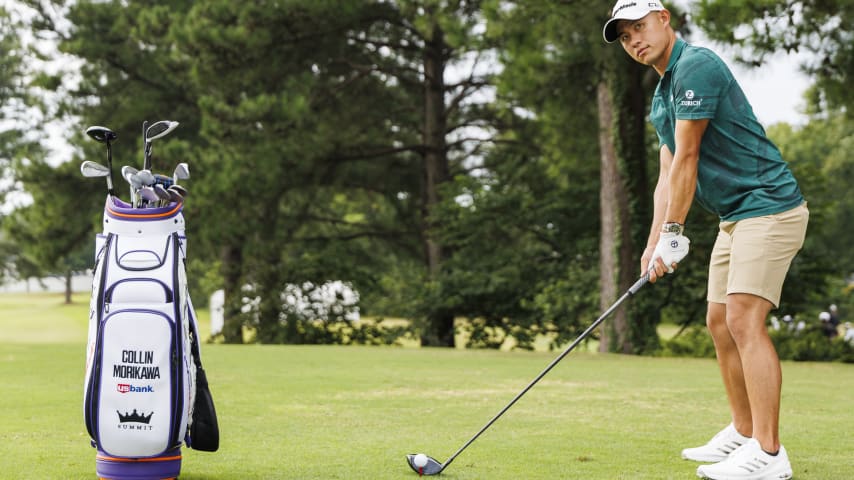 MEMPHIS, TENNESSEE - AUGUST 14: Collin Morikawa poses with his Taylormade bag prior to the FedEx St. Jude Championship at TPC Southwind on August 14, 2024 in Memphis, Tennessee. (Photo by James Gilbert/PGA TOUR via Getty Images)