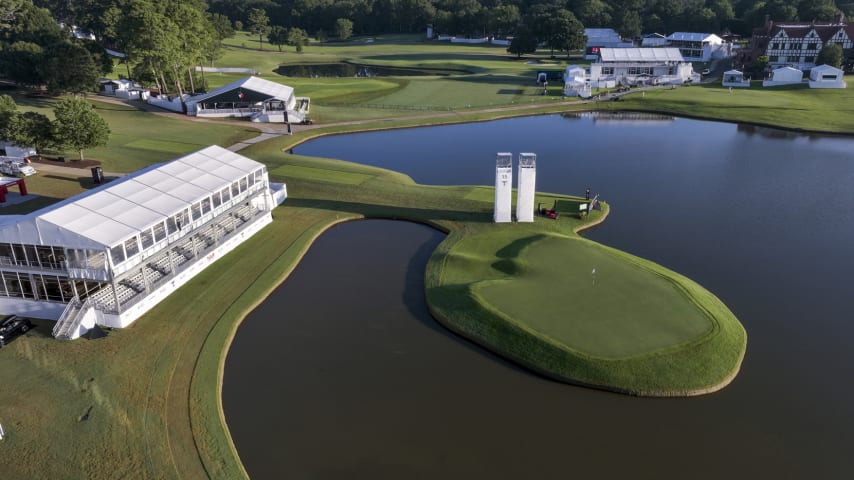 An aerial view of the 15th hole prior to the TOUR Championship at the newly renovated East Lake Golf Club. (Chris Condon/PGA TOUR)