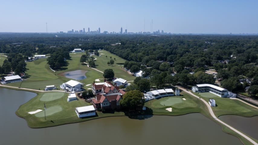 An aerial view of the clubhouse and surrounding holes prior to the TOUR Championship at the newly renovated East Lake. (Chris Condon/PGA TOUR)