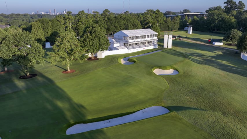 An aerial view of the 17th hole prior to the TOUR Championship at the newly renovated East Lake Golf Club. (Chris Condon/PGA TOUR)