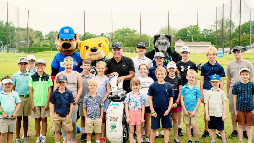 2024 Principal Charity Classic junior clinic hosted at Wakonda Club, offering kids the chance to learn hands on skills with PGA TOUR Champions professional Thomas Levet, as well as interact with local sports teams including the Iowa Cubs, Iowa Wolves and Iowa Wild. (Principal Charity Classic)