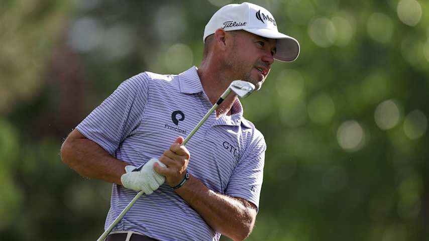 CASTLE ROCK, COLORADO - AUGUST 23: Brian Harman of the United States plays his shot from the fourth tee during the second round of the BMW Championship at Castle Pines Golf Club on August 23, 2024 in Castle Rock, Colorado. (Photo by Harry How/Getty Images)