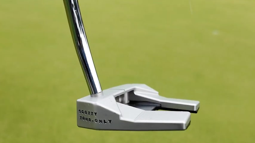 A look at the heel of Thomas' Scotty Cameron T5.5 prototype mallet putter. (GolfWRX)