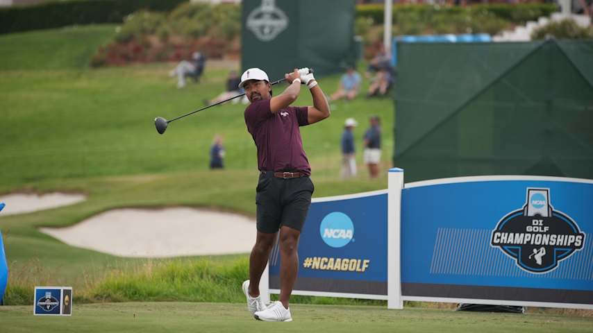 Texas A&M’s Phichaksn Maichon stays near the top of the leaderboard after Round 3 at the NCAA Division 1 Men's Golf National Championship. (Nichole Mell/PGA TOUR)