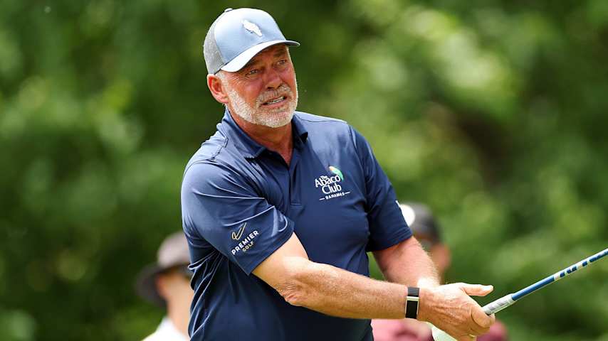 Darren Clarke plays his shot on the fourth hole during the first round of the American Family Insurance Championship. (David Berding/Getty Images)