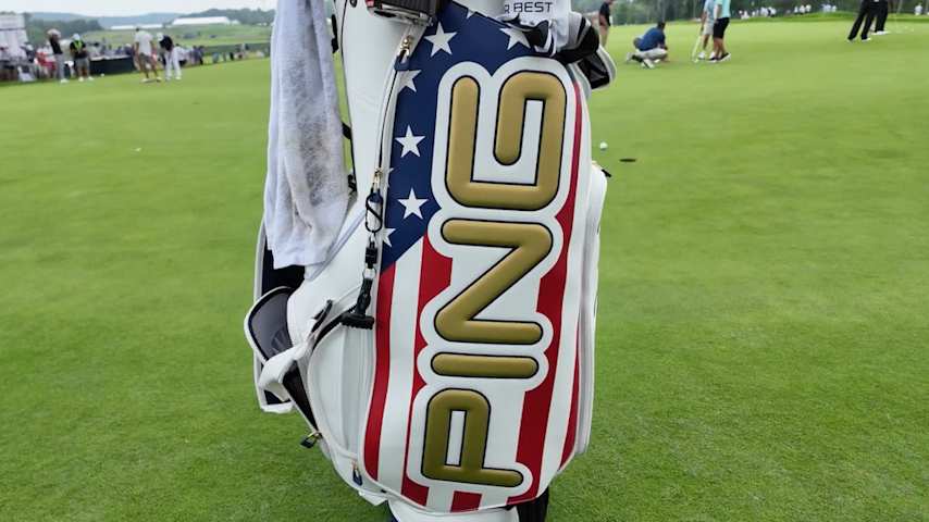 A look at Ping’s red-white-blue-and-gold staff bag. (GolfWRX)